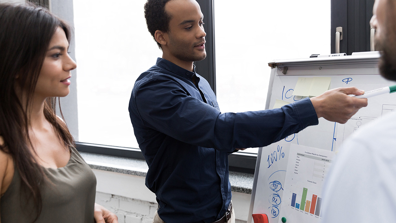 Business man making a presentation at office