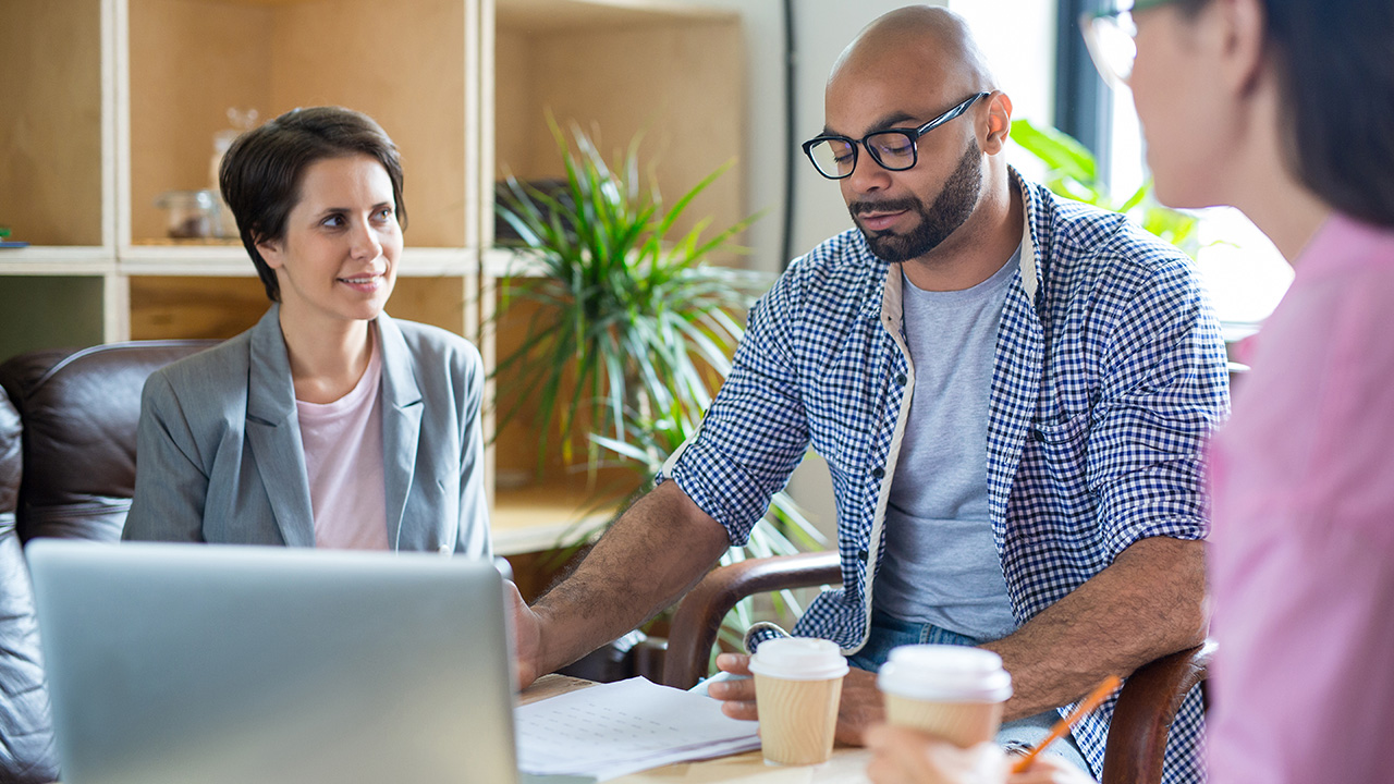 Entrepreneurs discussing online sales