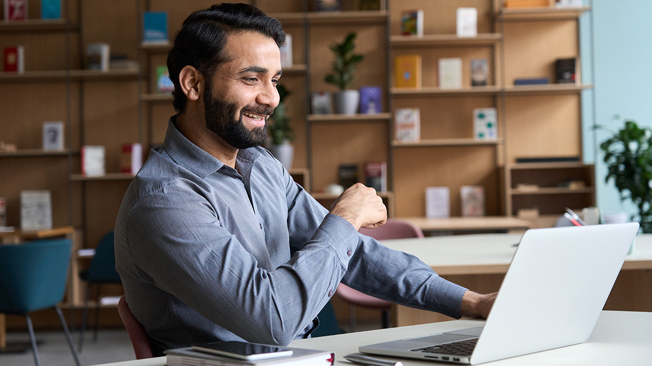 Man on Video Conference Call Virtual Business Meeting