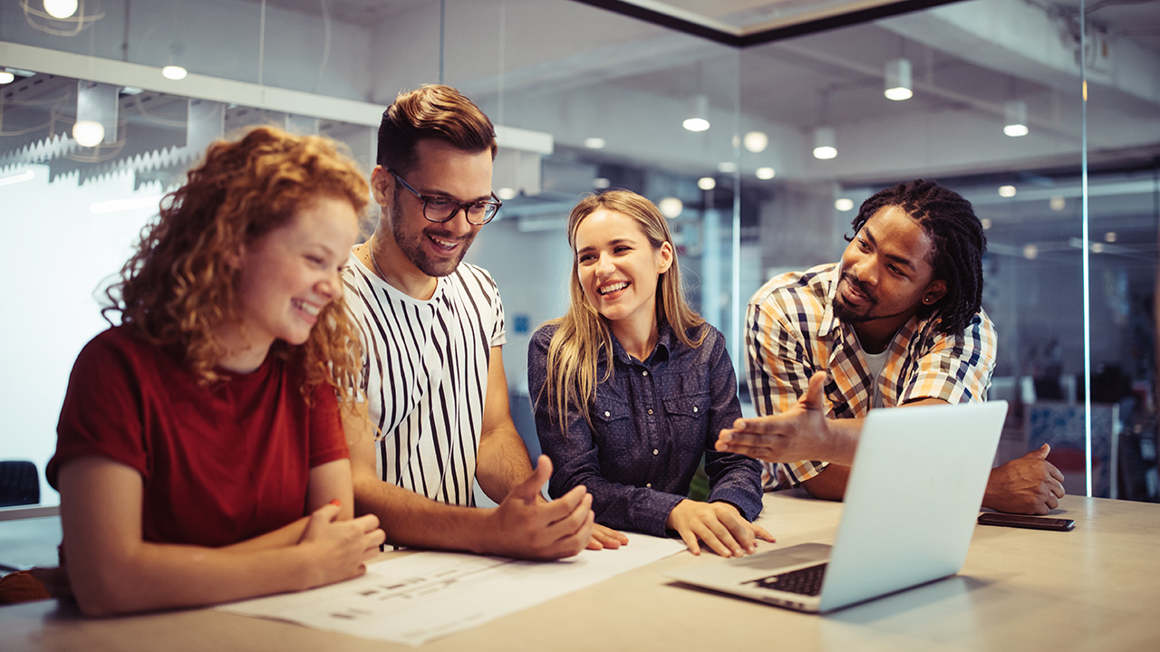 Successful Company with Happy Employees in Modern Office