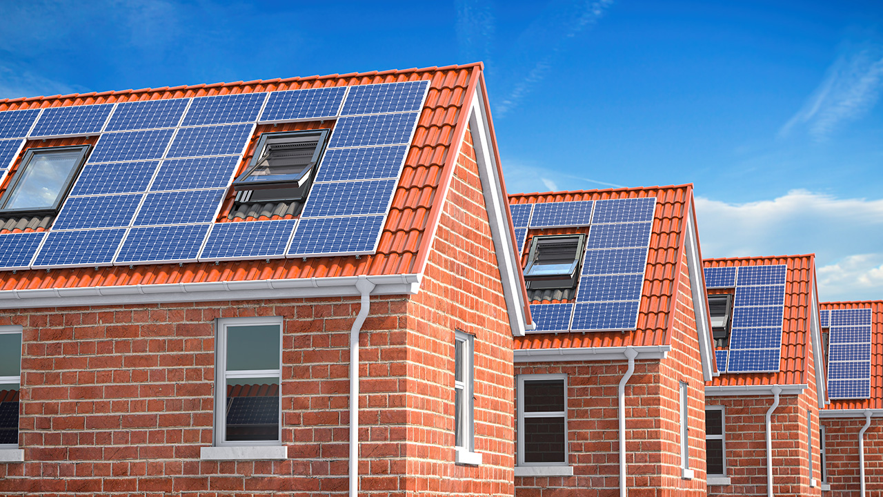 Row of Houses with Solar Panels
