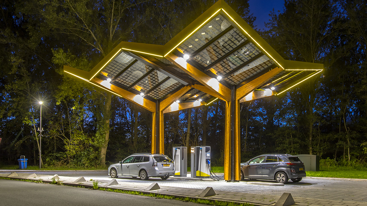 Electric Cars Charging at a Filling Station