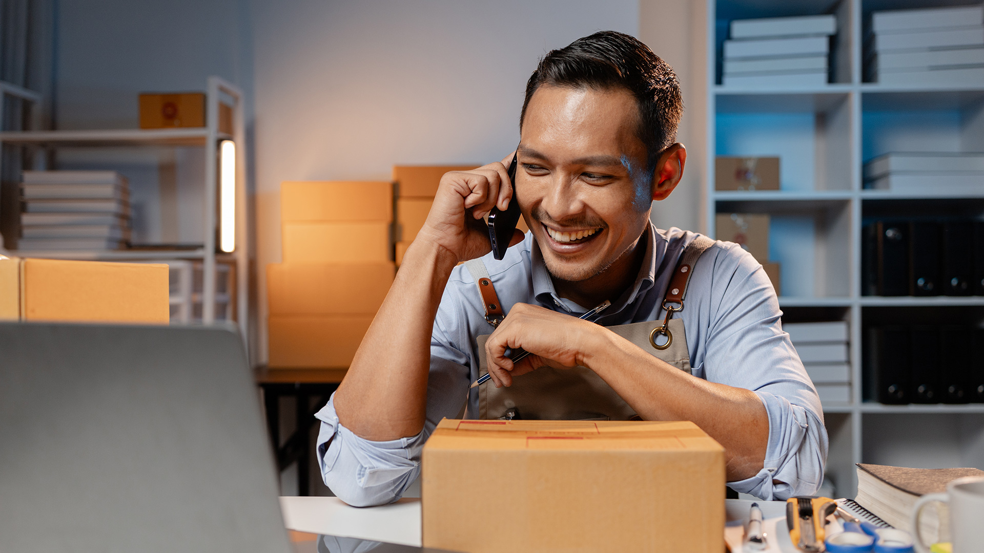 Business Owner on the Phone with a Customer